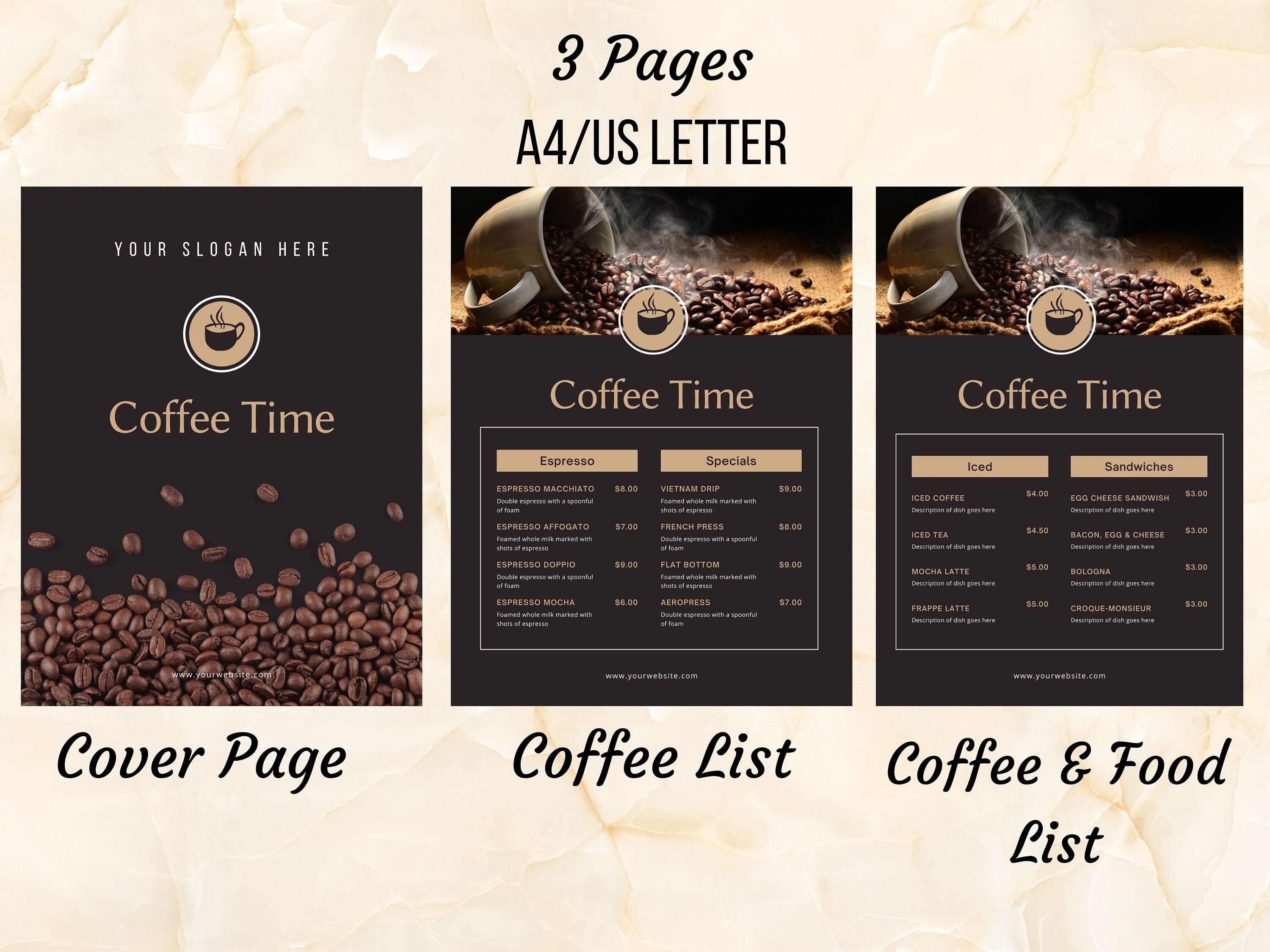 Cafe Menu Templates, Coffee Shop Price List, Drinks Menu, Editable 3