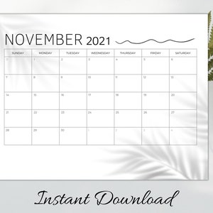 November 2021 Printable Calendar, Minimalist Monthly Calendar