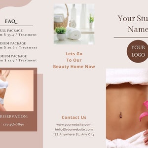 Editable Body Sculpting Brochure, Trifold Spa Brochure
