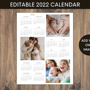 2022 Editable Photo Calendar Template, Minimalist Calendar, Printable
