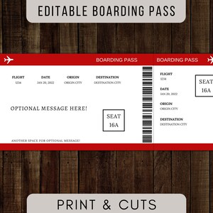 Printable Boarding Pass Template, Surprise Trip, Realistic Vacation Ticket