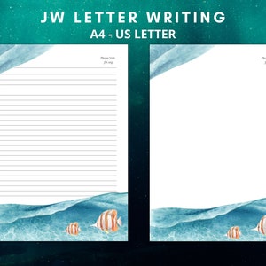 JW Letter Writing Paper, Underwater Theme Digital Download