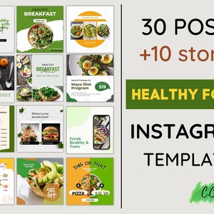 Instagram Vorlage für gesunde Ernährung für Blogger und Restaurant, Post und Story für gesunde Ernährung, Facebook Posts