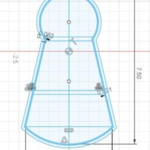 2d sketch of the 7.5 inch x 4.324 in homecoming mum cookie cutter