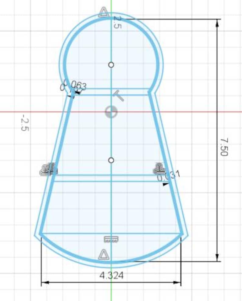 2d sketch of the 7.5 inch x 4.324 in homecoming mum cookie cutter