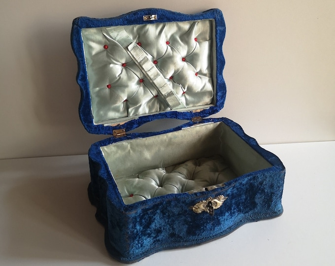 Antique Blue Velvet Jewelry Box With Key Jewelry Box Etsy