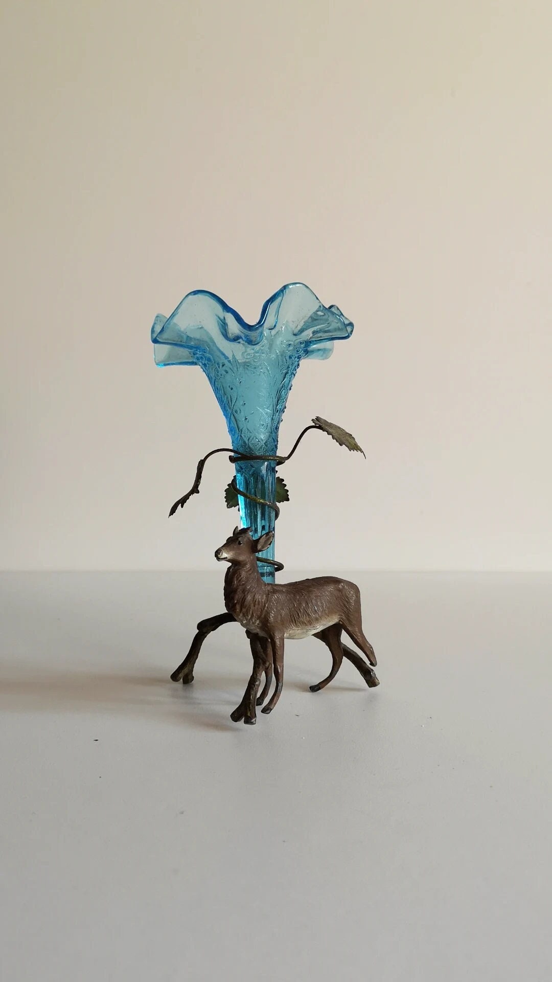 Antique Brass Vase Holder Frame With Chamois Figurine Etsy