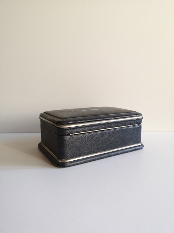Antique jewelry box with silk and blue velvet cus… - image 9