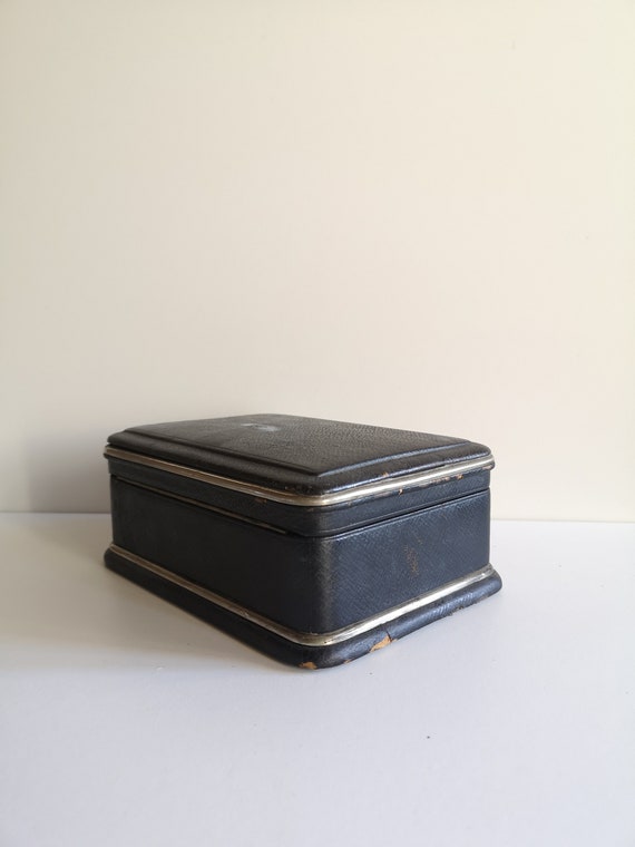 Antique jewelry box with silk and blue velvet cus… - image 8
