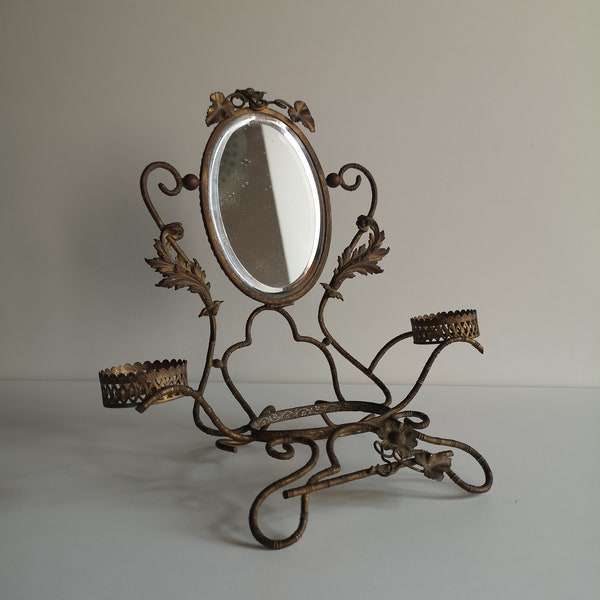 Amazing 19th century antique French mirror and brass dressing table stand