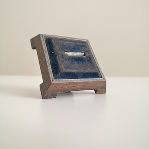 Vintage wooden and velvet ring display stand