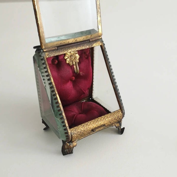 Antique French jewelry box with beveled glass, 1800s, watch holder