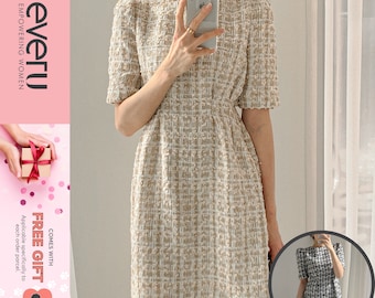 EVERU | Glam Night Out Dress | Simple Korean Style, Formal Office Look | A-Line, Round Neckline, Short Sleeves