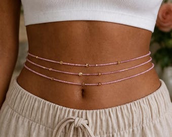 Pink Waist Bead, Tiny Bead Waist Jewelry, Rose Pink Body Beads, Adjustable Waist Beads, African Waist Beads, Minimalist Waist Chain
