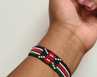 Hand Made By the Maasai Lady Pictured. Kenyan /Wrist Band/Kenyan Flag Bracelet 