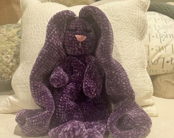 VELVET Bunny Snuggle-Lovey hand- crocheted plush toy for infant or child to cuddle, soft and squishy