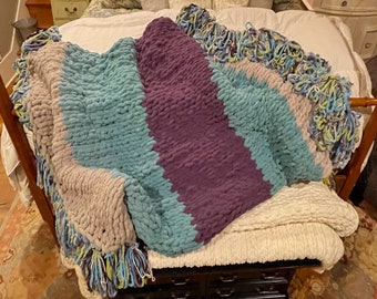 Chunky Hand Knit Vegan Colorful Luxurious Density Blanket