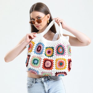 Crochet Bag, Crochet Purse, Granny Square Woman Bag, Crochet tote Bag, Retro Bag, Hippie Bag, Gift for Her, Boho Bag, Vintage Style Bag