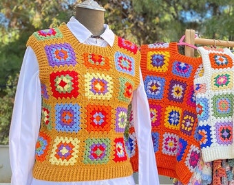 Granny Square Sweater, Patchwork Sweater, Granny Square Vest, Granny Square Top, Festival Vest, Crochet Granny Square Sweater Vest for Women