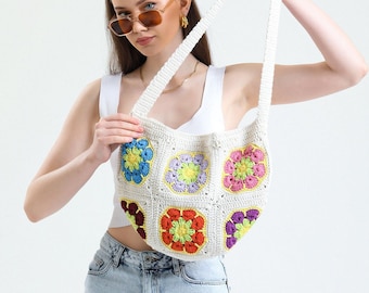 Crochet Bag, Granny Square Bag, Handmade Bag, Gift For Birthday, Bohemian Style Bag, Bag For Woman, Women Shoulder Bag, Crochet Purse, Bags