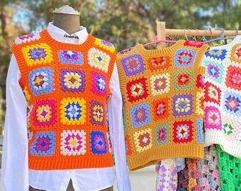 Crochet Sweater, Boho Style Vest, Hippie Festival Vest, Knitted Patchwork Sweater, Afghan Crochet Cardigan, Granny Square Cardigan, Boho Top
