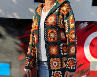 ROKU 6 クロシェ編みニット　カーディガン　コート 六角形のカーディガン、かぎ針編みのセーター、手作りの