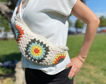 Crochet Fanny Bag, Festival Bum Bag, Small Crossbody Bag, Granny Square Purse, Crossbody Hobo Bag, Belt Bag, Sling Bag for Women, Waist Bag