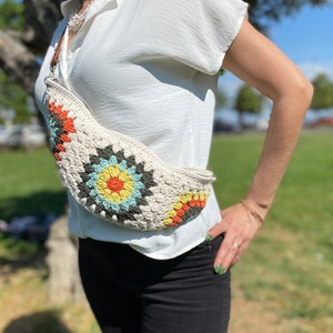 Crochet Fanny Bag, Festival Bum Bag, Small Crossbody Bag, Granny Square Purse, Crossbody Hobo Bag, Belt Bag, Sling Bag for Women, Waist Bag image 1