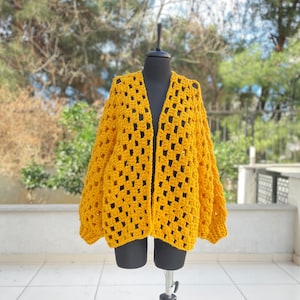 Crochet Cardigan, Handmade cardigan, Winter sweater,Yellow Woman Sweater, Cardigan sweater for women, Cardigan crochet, Gift for Birthday