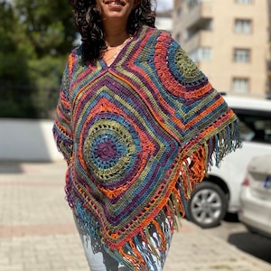 Crochet Ponchos, Oversize sweater, Lightweight Sweater, Winter Women's Crochet Sweater, Boho Poncho, Gift For Her, Hand Knit Tasseled Poncho image 1