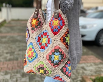 Granny Square Crochet Bag, Handmade Bag,Black Friday Special Discount, Boho Style Bag, Bag For Woman, Shoulder Bag, New Year Gift Of Bag,