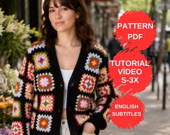 Granny Square Cardigan Crochet Pattern PDF | Crochet Jacket Pattern | Colorful Granny Cardigan | S-3XL | Video Tutorial | Instant Download