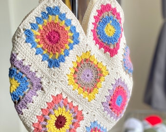 Crochet Bag, Granny Square Bag, Crochet Purse, Crochet tote Bag, Retro Bag, Hippie Bag,Gift for Her, Boho Bag, Vintage Style, Bag For Women