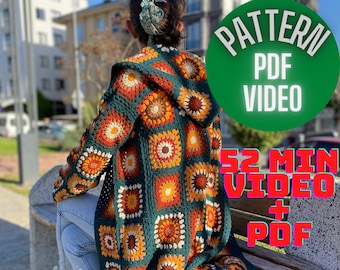 Crochet Cardigan Pattern, Woman Sweater PDF, Afghan Pattern Cardigan Pattern, Boho Style Sweater PDF, Hodeed Sweater, Pattern Video PDF