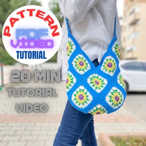 Crochet Bag Pattern, Granny Square Bag PDF, Pattern Tutorial Video,  Sunflower Vintage Pattern, Begginer Level Pattern, Printable PDF-VODEO