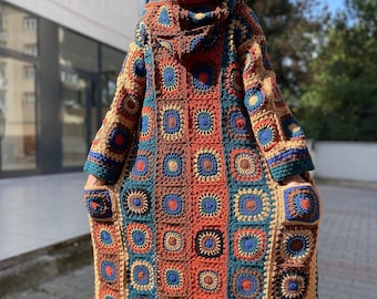 Crochet Cardigan, Woman Sweater, Womens Coat, Winter Chunky knit Cardigan, Afghan Pattern Cardigan. Boho Style Sweater, Design Sweater