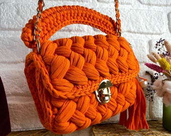 Shoulder Orange bag/ Crochet Box bag/ cluth bag/ boho bag/ handmade Luxury bag/ womens purse/ casual bag/ gift for birthday/ designer bag