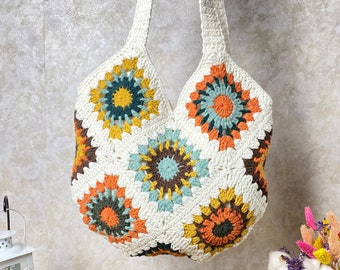 Borsa quadrata della nonna, borsa fatta a mano, borsa afgana, regalo per il compleanno, borsa stile Boho, borsa per donna, borsa a tracolla da donna, borsa all'uncinetto, borse