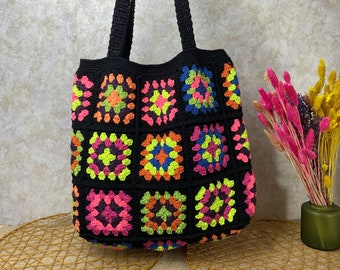 Granny Square Bag, Crochet Shoulder Bag, Bohemian Woman Purse, Birthday Gifts, Handmade Bags, Crochet Purse, Afghan Bag, Vintage Style Bag