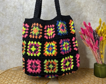 Granny Square Bag, Crochet Shoulder Bag, Bohemian Woman Purse, Birthday Gifts, Handmade Bags, Crochet Purse, Afghan Bag, Vintage Style Bag