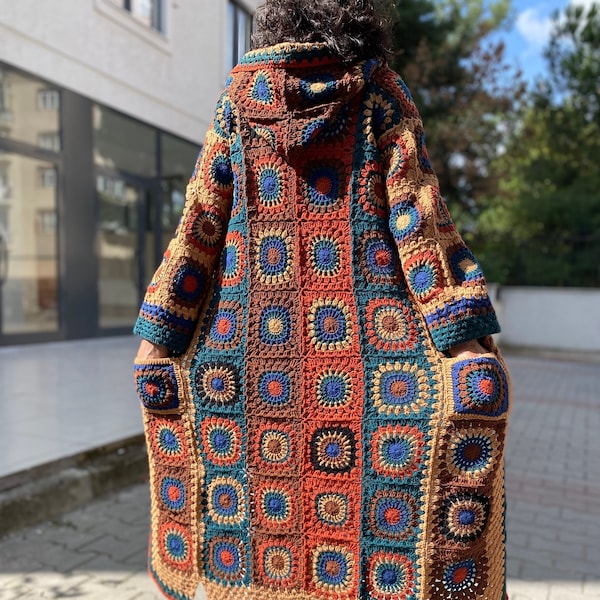 Crochet Cardigan, Woman Sweater, Womens Coat, Winter Chunky knit Cardigan, Afghan Pattern Cardigan. Boho Style Sweater, Design Sweater