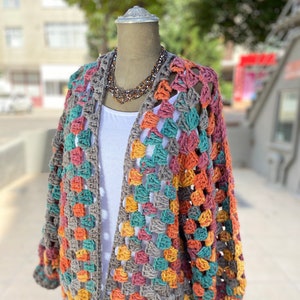 Sweater for woman, Sweater crochet, Handmade cardigan, Winter sweater, multicolor cardigan, Cardigan sweater for women, Cardigan crochet