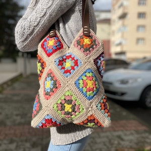 Crochet Bag, Granny Square Bag, Crochet Purse, Crochet tote Bag, Retro Bag, Hippie Bag,Gift for Her, Boho Bag, Vintage Style, Bag For Women