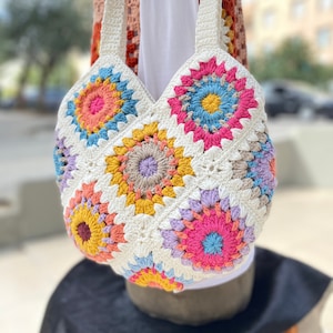 Crochet Bag, Granny Square Bag, Crochet Purse, Crochet tote Bag, Retro Bag, Hippie Bag,Gift for Her, Boho Bag, Vintage Style, Bag For Women