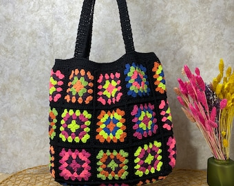 Granny Square Bag, Crochet Bag For Women, Knitted Bag, Shoulder Tote Bag, Crossbody Bag For Her, Beach Bag, Bohemian Bag, Daily Use Bag