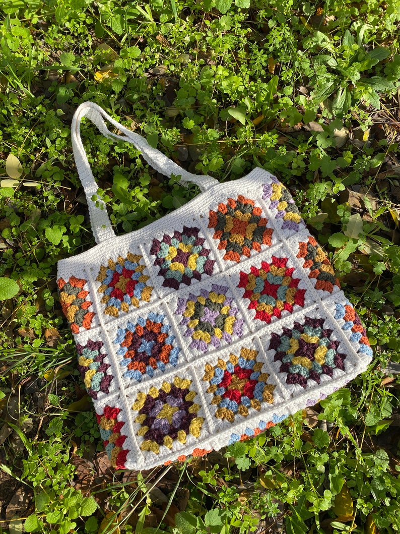 Granny Square Bag, Crochet Bag, Crochet Purse, Crochet tote Bag, Retro Bag, Hippie Bag,Gift for Her, Boho Bag, Vintage Style, Bag For Women image 3