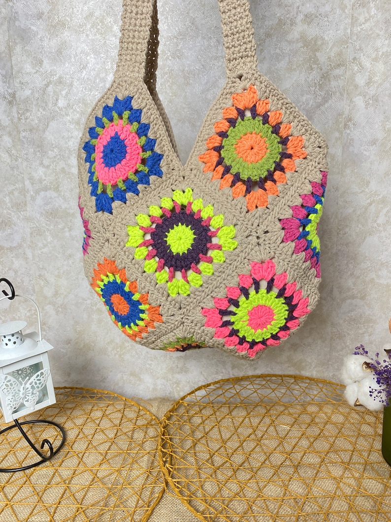 Granny Square Bag, Woman Purse, Crochet Bag, Gift For Birthday, Boho bag, Hobo Bag, Bohemian Women's Bag, Sun Flower Bag, Handmade Bag, Gift image 5