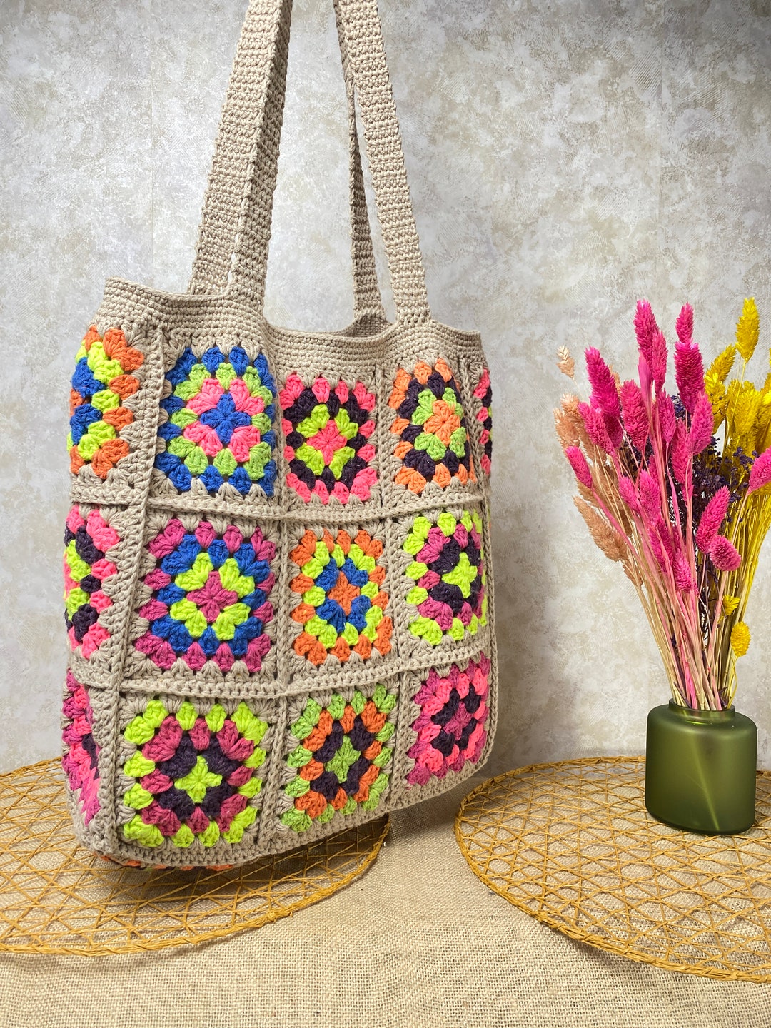 Granny Square Bag, Crochet Shoulder Bag, Bohemian Woman Purse, Birthday ...