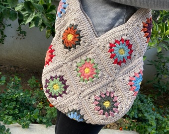 Crochet Bag, Granny Square Bag, Crochet Purse, Crochet tote Bag, Retro Bag, Hippie Bag,Gift for Her, Boho Bag, Vintage Style, Bag For Women