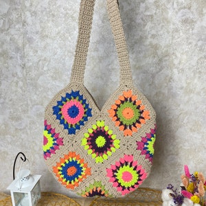 Granny Square Bag, Woman Purse, Crochet Bag, Gift For Birthday, Boho bag, Hobo Bag, Bohemian Women's Bag, Sun Flower Bag, Handmade Bag, Gift image 8